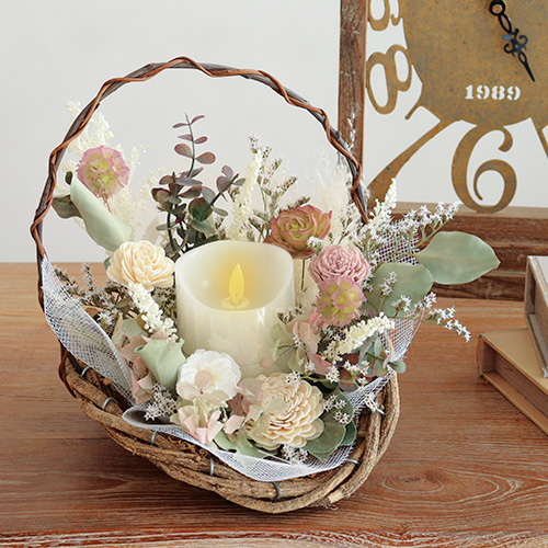 プリザーブドフラワー ナチュラル キャンドル・バスケット