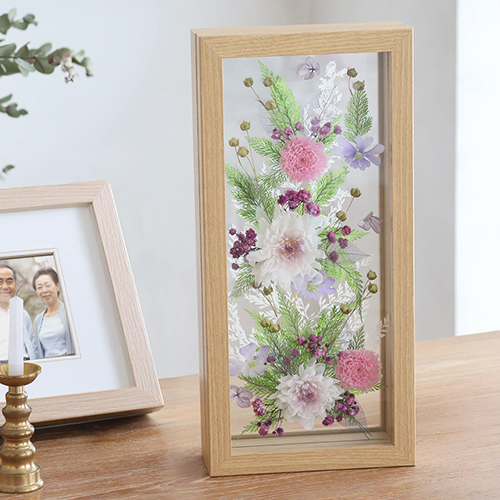 プリザーブドフラワー 仏花 お供え花 花窓（紫桜 しお）M
