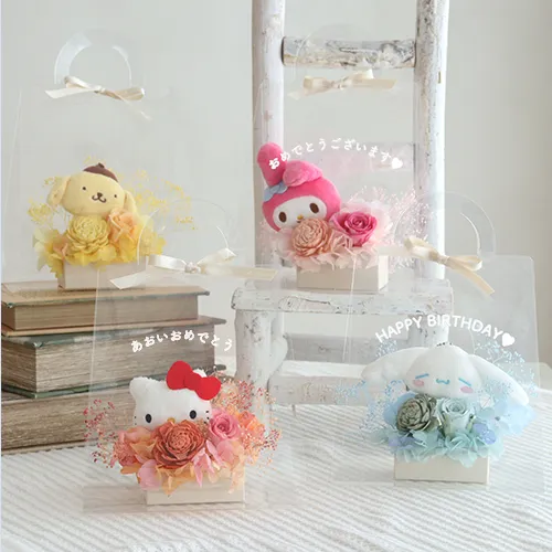 プリザーブドフラワー クリアバック　サンリオマスコットアレンジ