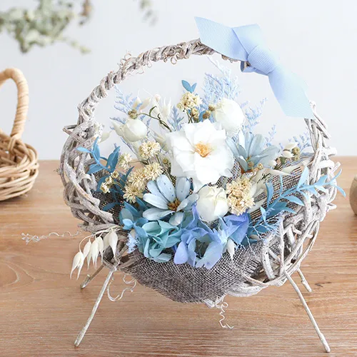 プリザーブドフラワー ラムネ色バスケット