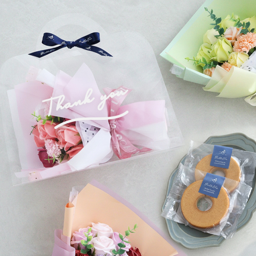 ソープフラワー クリアバッグブーケ+ミニバームクーヘンセット