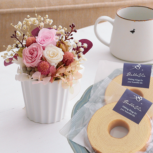 プリザーブドフラワー フルレット+ミニバームクーヘンセット