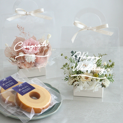 プリザーブドフラワーアレンジ フルールトートバッグプティ +ミニバームクーヘンセット