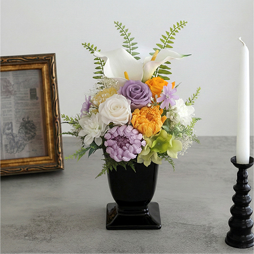 プリザーブドフラワー 仏花 お供え花 風月(ふうげつ)　花器付