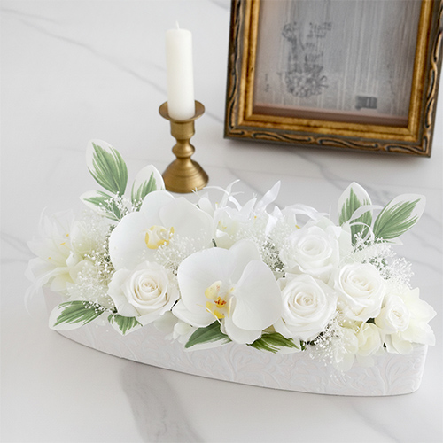 プリザーブドフラワー 仏花 お供え花 花純（かすみ）花器付