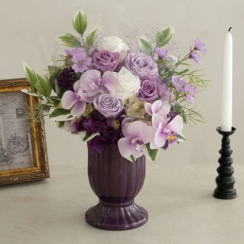 プリザーブドフラワー 仏花 お供え花 陽紫（ひさき）花器付