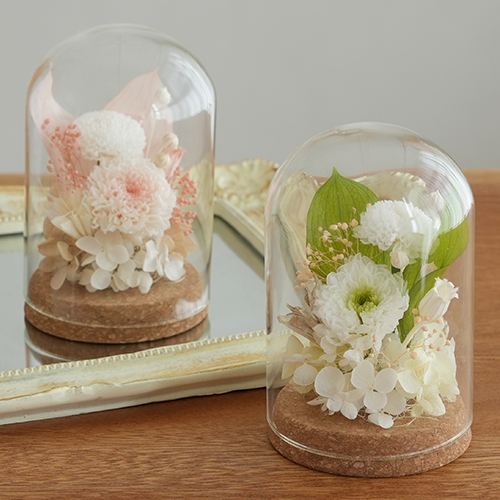 プリザーブドフラワー お供え花 ガラスドーム ナチュラルマム