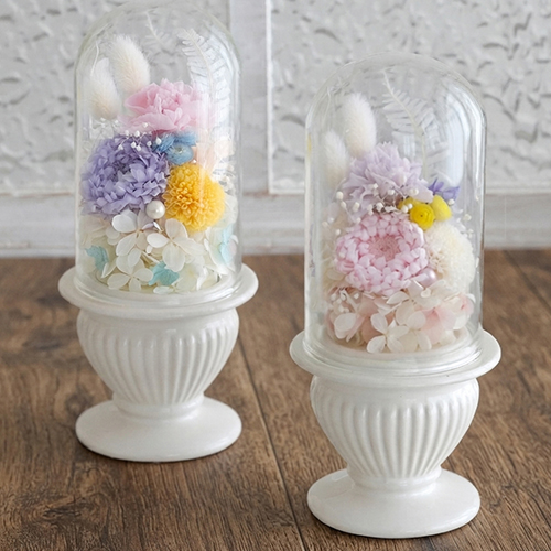 プリザーブドフラワー お供え花 ガラスドーム パステルメモリー
