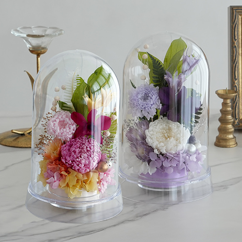 プリザーブドフラワー お供え花 クリアドーム 花あかり