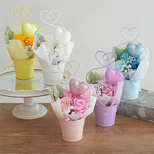 ソープフラワーハートブリキポット