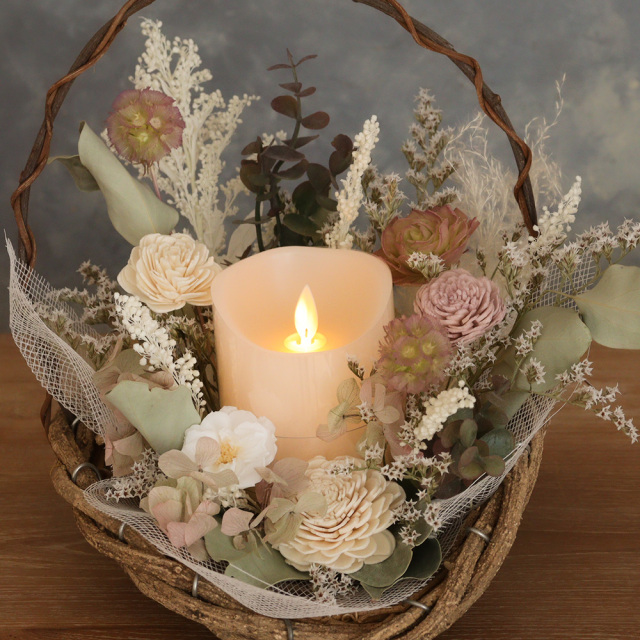 プリザーブドフラワー ナチュラル キャンドル・バスケット | ベルビー
