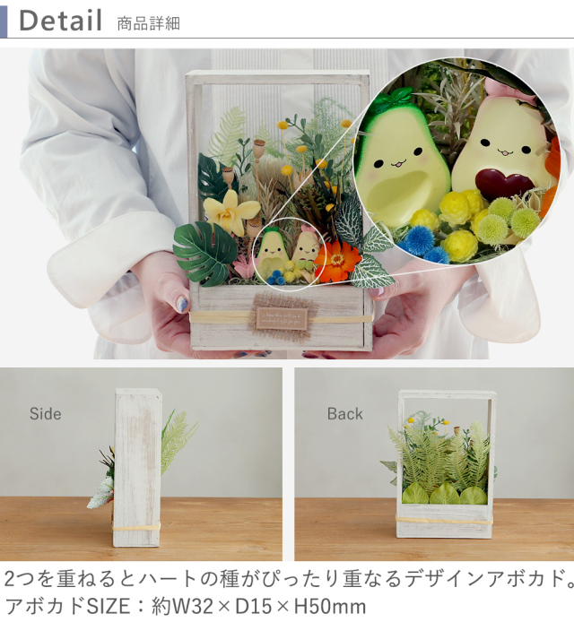 プリザーブドフラワーフレーム アボカドカップル　ディティール