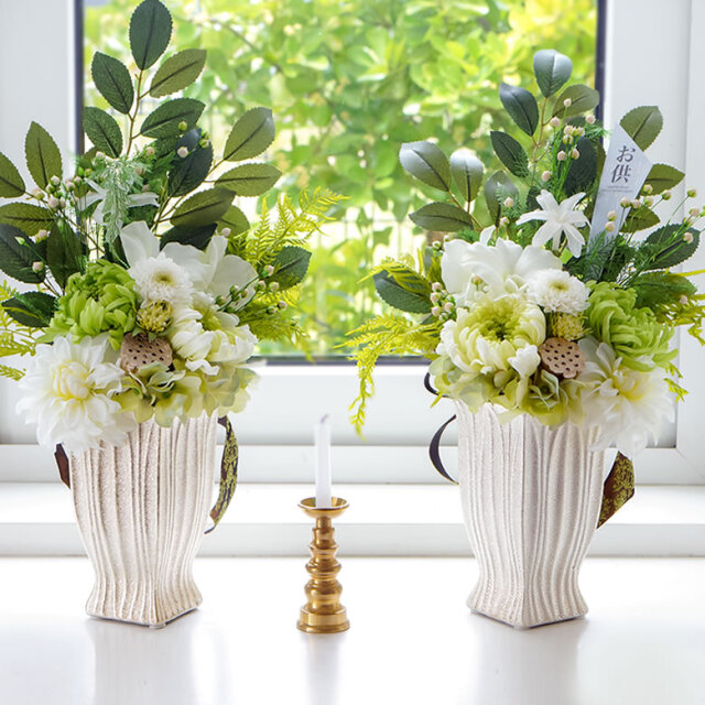 仏花　造花　特大サイズ 仏花 大きいサイズ 花器付 30cm プリザーブドフラワー 紫