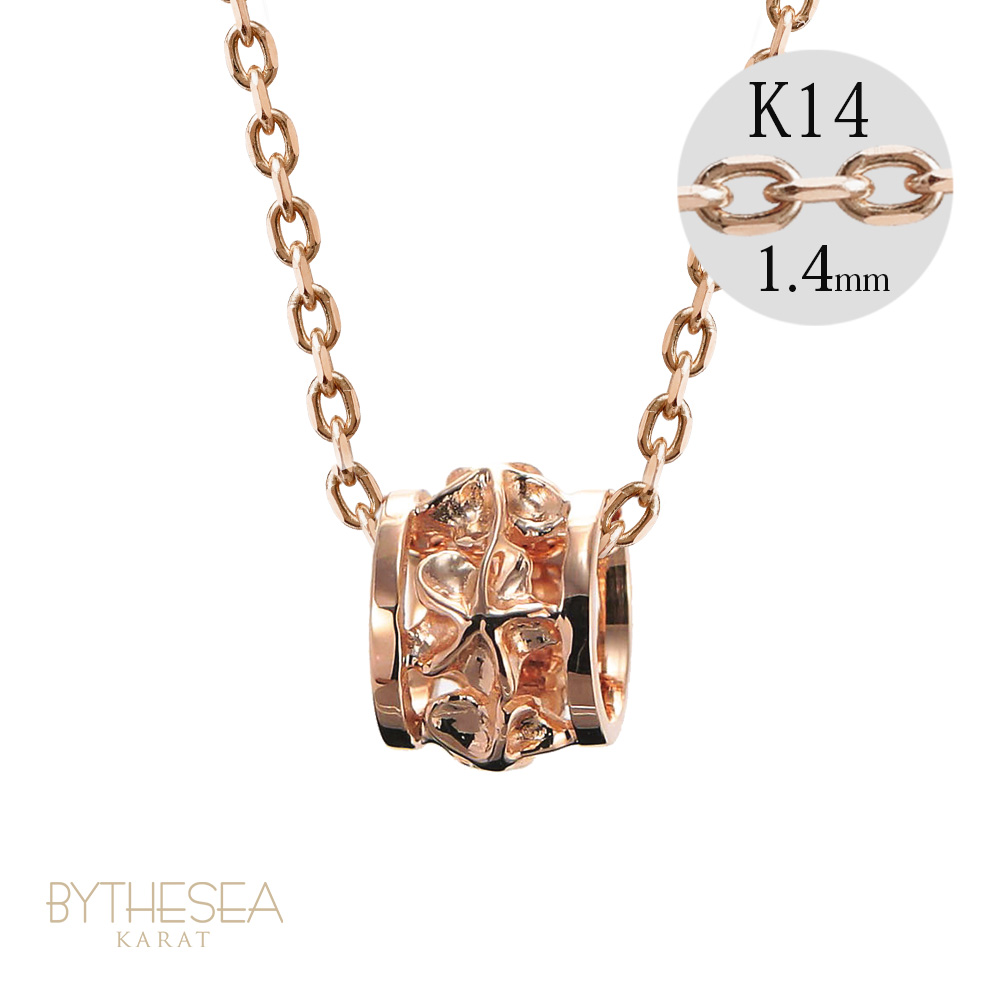 ハワイアンジュエリー プルメリア チューブ ネックレス K14カットあずきチェーン太さ1.4mm CG-GP105R-CH1020