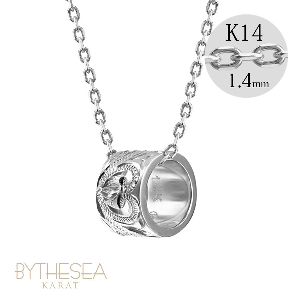 ハワイアンジュエリー ゴールド チューブ バレル ネックレス K14カットあずきチェーン太さ1.4mm CG-GP126W-CH1020