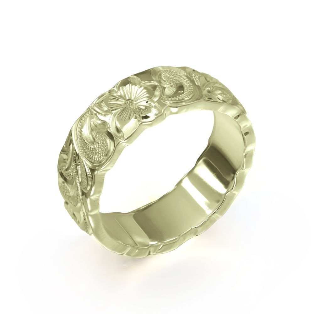 14Kグリーンゴールド バレル 幅6mm 厚み1.5mm カレイキニ カットアウト リング GB6E-A15