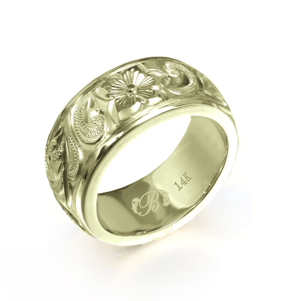 14Kグリーンゴールド バレル 幅8mm 厚み2mm カレイキニ プレーン リング GB8E-B20