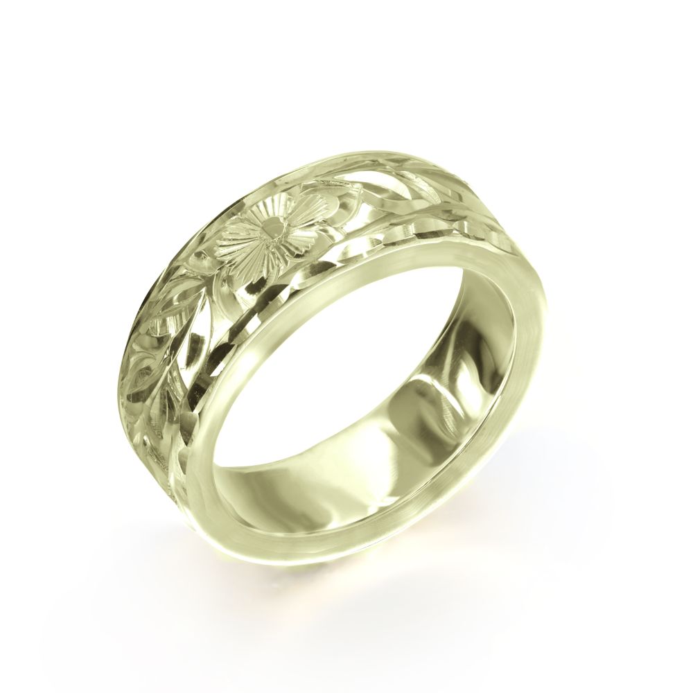 14Kグリーンゴールド フラット 幅6mm 厚み2mm マイレリーフ ダイヤモンドカット リング GF6B-C20