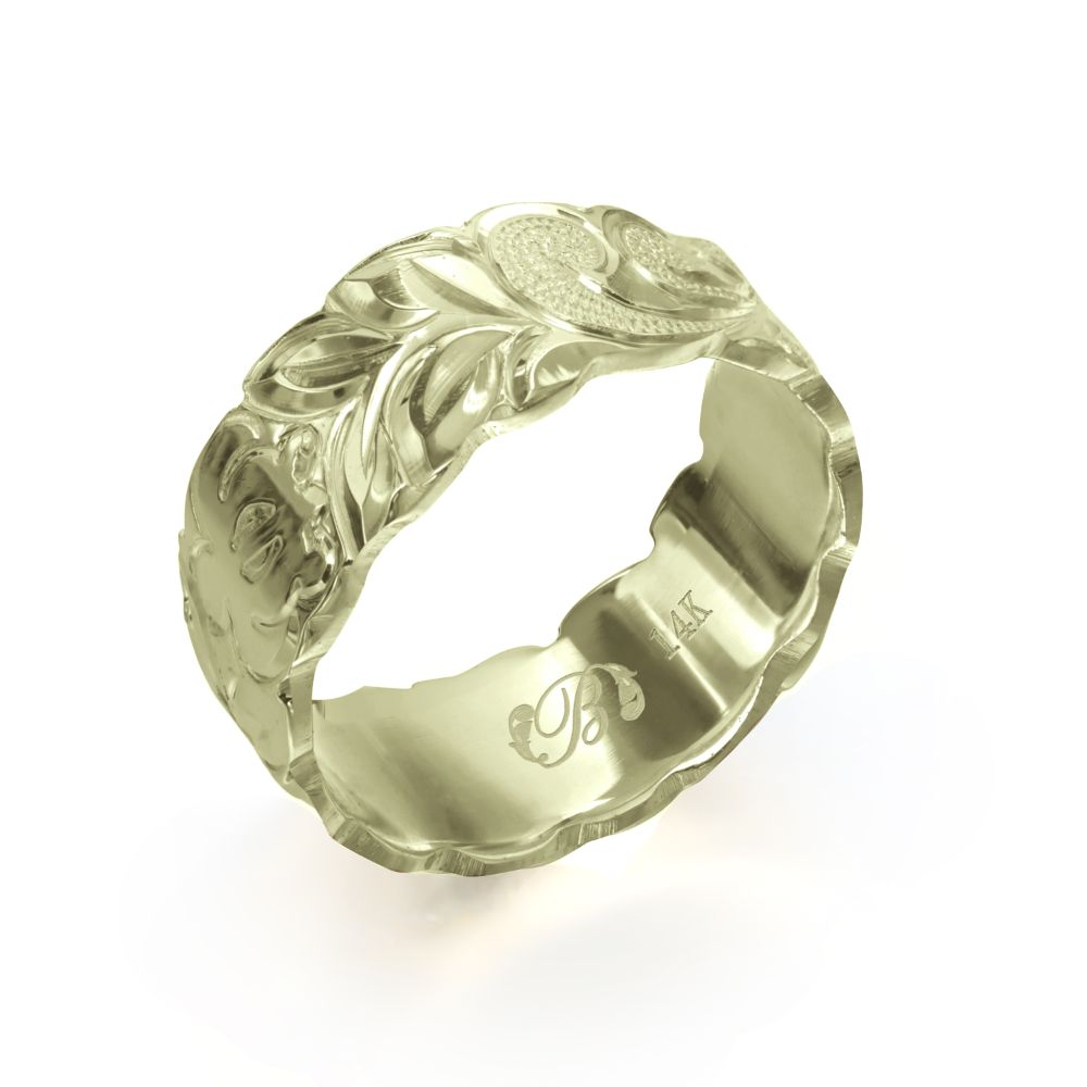 14Kグリーンゴールド フラット 幅8mm 厚み1.2mm マイレ＆カレイキニ カットアウト リング GF8C-A