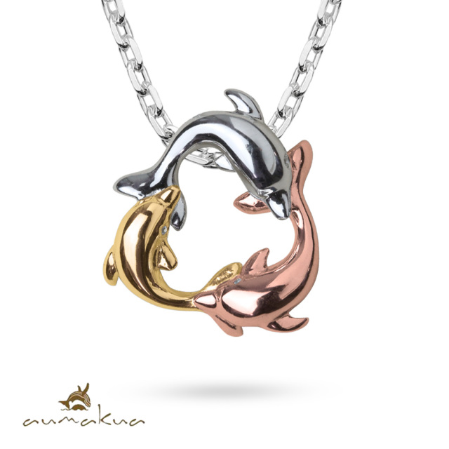 ハワイアンジュエリー 3ドルフィン ネックレス CG-002-11-33