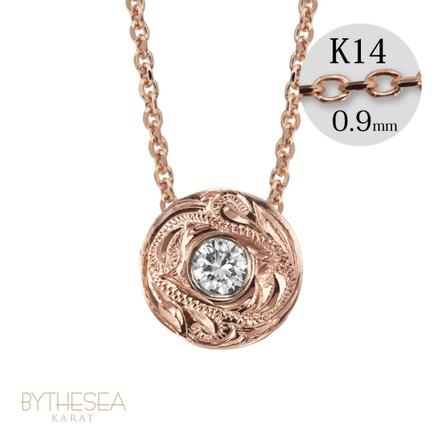 ハワイアンジュエリー 一粒ダイヤモンド ラウンド ネックレス カットあずきチェーン太さ0.9mm CG-GP104R-CH123