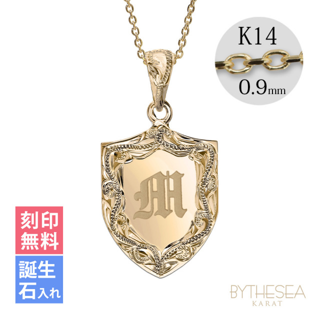 ハワイアンジュエリー イニシャル エンブレム ネックレス カットあずきチェーン太さ0.9mm CG-GP111-CH123