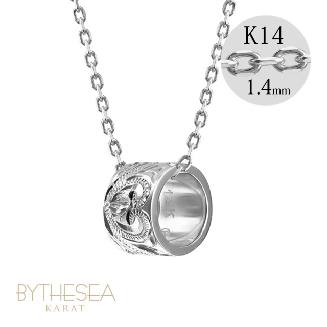 ハワイアンジュエリー ゴールド チューブ バレル ネックレス K14カットあずきチェーン太さ1.4mm CG-GP126W-CH1020