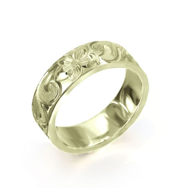 14Kグリーンゴールド フラット 幅6mm 厚み1.5mm カレイキニ ノーエッジ リング GF6E-E15