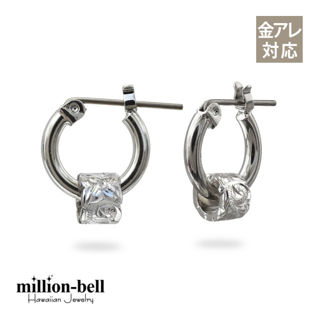 ハワイアンジュエリー カットアウトチューブ フープピアス 金属アレルギー対応 純チタンポスト HE-SP3236