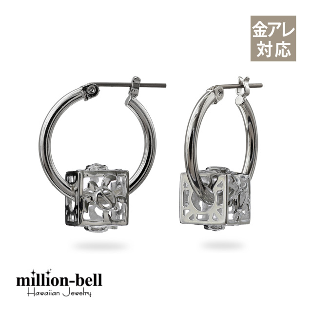 ハワイアンジュエリー ホヌキューブ フープピアス 金属アレルギー対応 純チタンポスト HE-SP36101