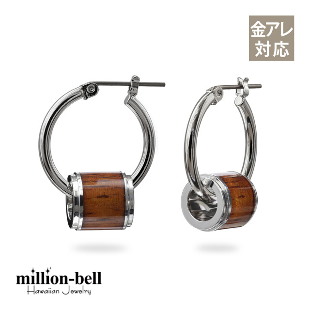 ハワイアンジュエリー コアウッドバレル フープピアス 金属アレルギー対応 純チタンポスト HE-SWP1002