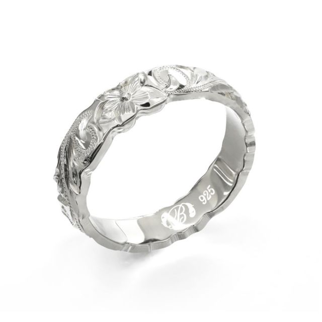 シルバー925 バレル 幅4mm 厚み1.5mm スクロール カットアウト リング SB4A-A15