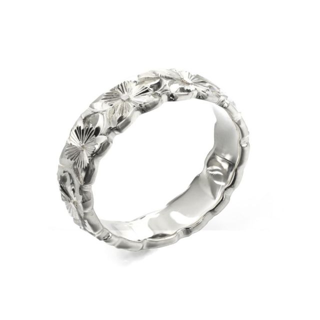 シルバー925 バレル 幅4mm 厚み1.5mm プルメリア カットアウト リング SB4D-A15