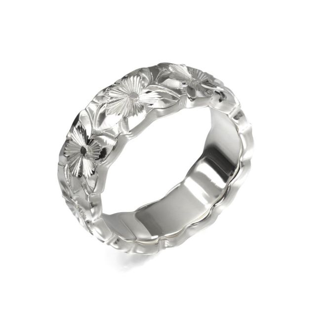 シルバー925 バレル 幅6mm 厚み2mm プルメリア カットアウト リング SB6D-A20