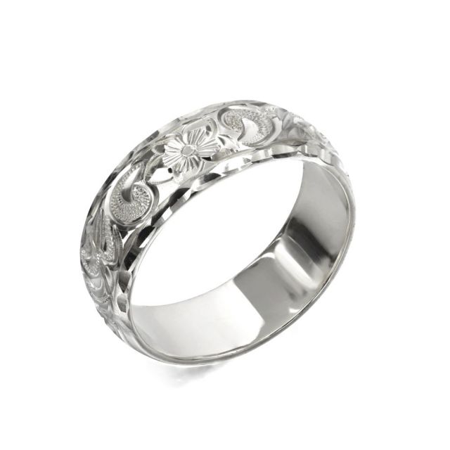 シルバー925 バレル 幅6mm 厚み1.2mm カレイキニ ダイヤモンドカット リング SB6E-C