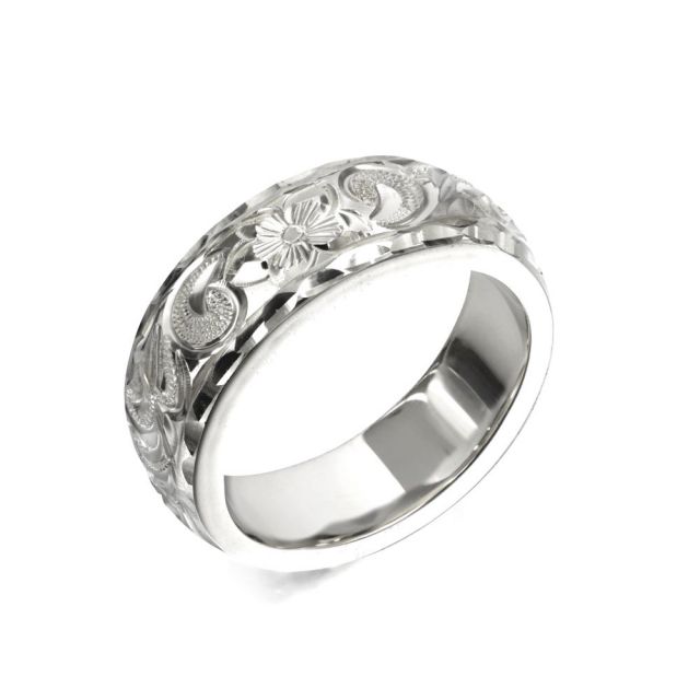 シルバー925 バレル 幅6mm 厚み2mm カレイキニ ダイヤモンドカット リング SB6E-C20