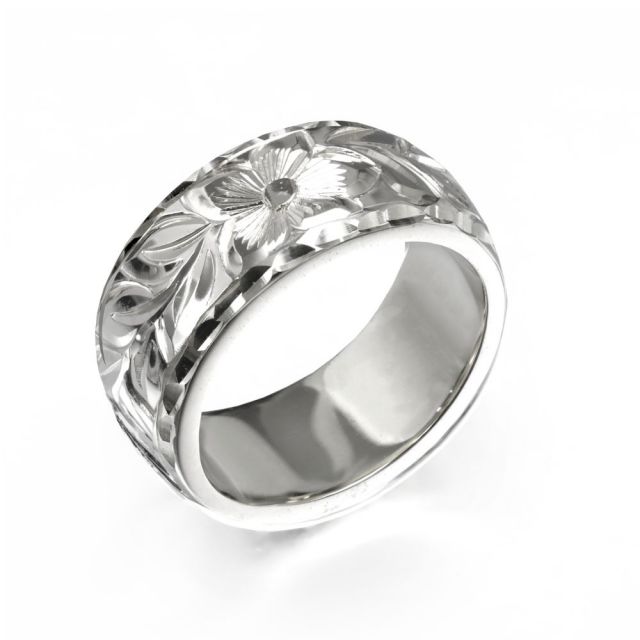 シルバー925 バレル 幅8mm 厚み1.5mm マイレリーフ ダイヤモンドカット リング SB8B-C15