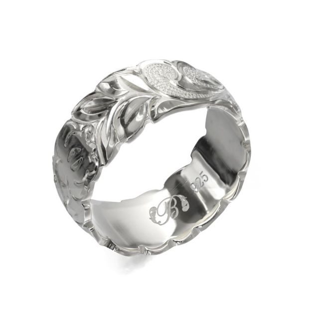 シルバー925 バレル 幅8mm 厚み1.2mm マイレ＆カレイキニ カットアウト リング SB8C-A