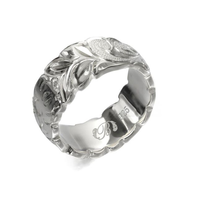 シルバー925 バレル 幅8mm 厚み1.5mm マイレ＆カレイキニ カットアウト リング SB8C-A15
