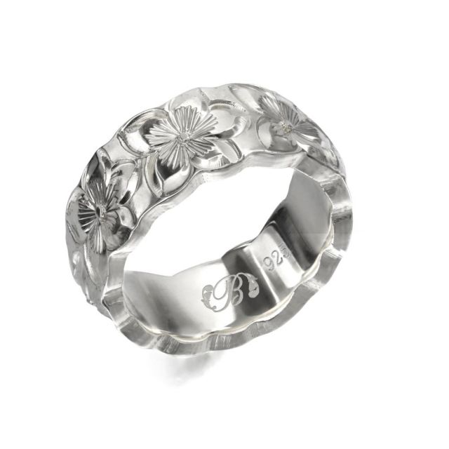 シルバー925 バレル 幅8mm 厚み2mm プルメリア カットアウト リング SB8D-A20