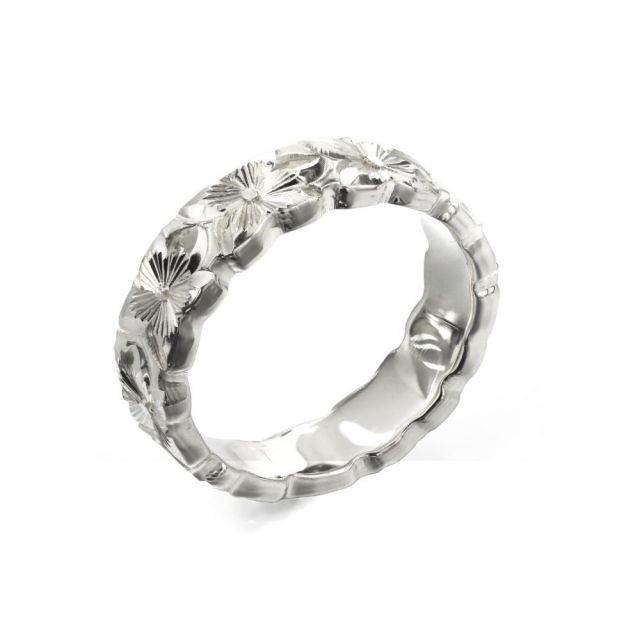 シルバー925 フラット 幅4mm 厚み2mm プルメリア カットアウト リング SF4D-A20
