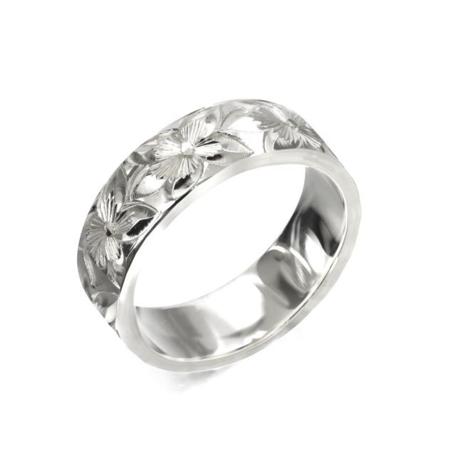 シルバー925 フラット 幅6mm 厚み1.5mm プルメリア ノーエッジ リング SF6D-E15