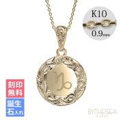 ハワイアンジュエリー イニシャル ラウンド ネックレス K10カットあずきチェーン太0.9mm CG-GP112-228SDC4