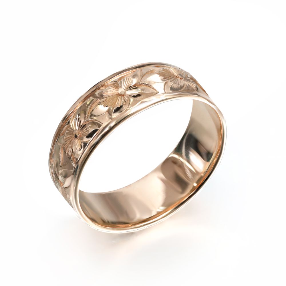 14Kピンクゴールド フラット 幅6mm 厚み1.2mm プルメリア プレーン リング PF6D-B