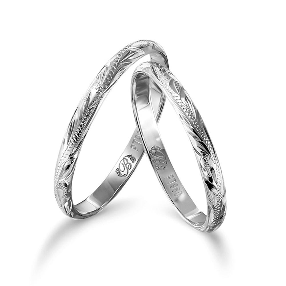 プラチナ950 バレル ペアリング ハワイアンジュエリー 幅約2mm PGMR1015P