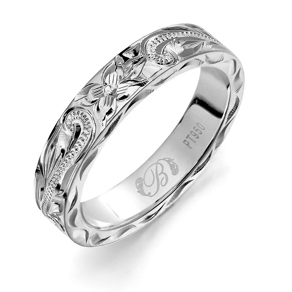 プラチナ950 リング ハワイアンジュエリー ヘビーウェイト 幅約4mm 指輪 PSR301