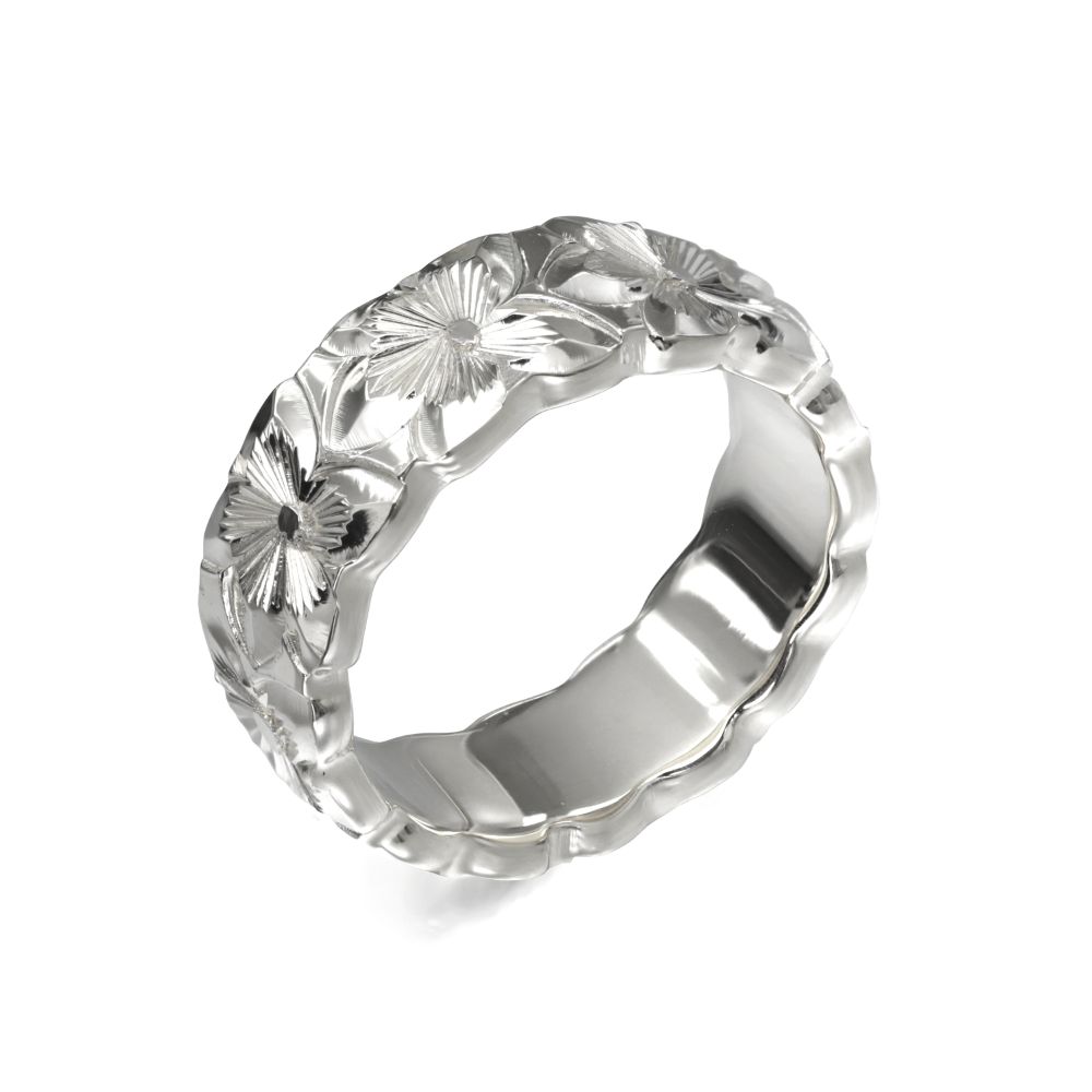 シルバー925 バレル 幅6mm 厚み2mm プルメリア カットアウト リング SB6D-A20