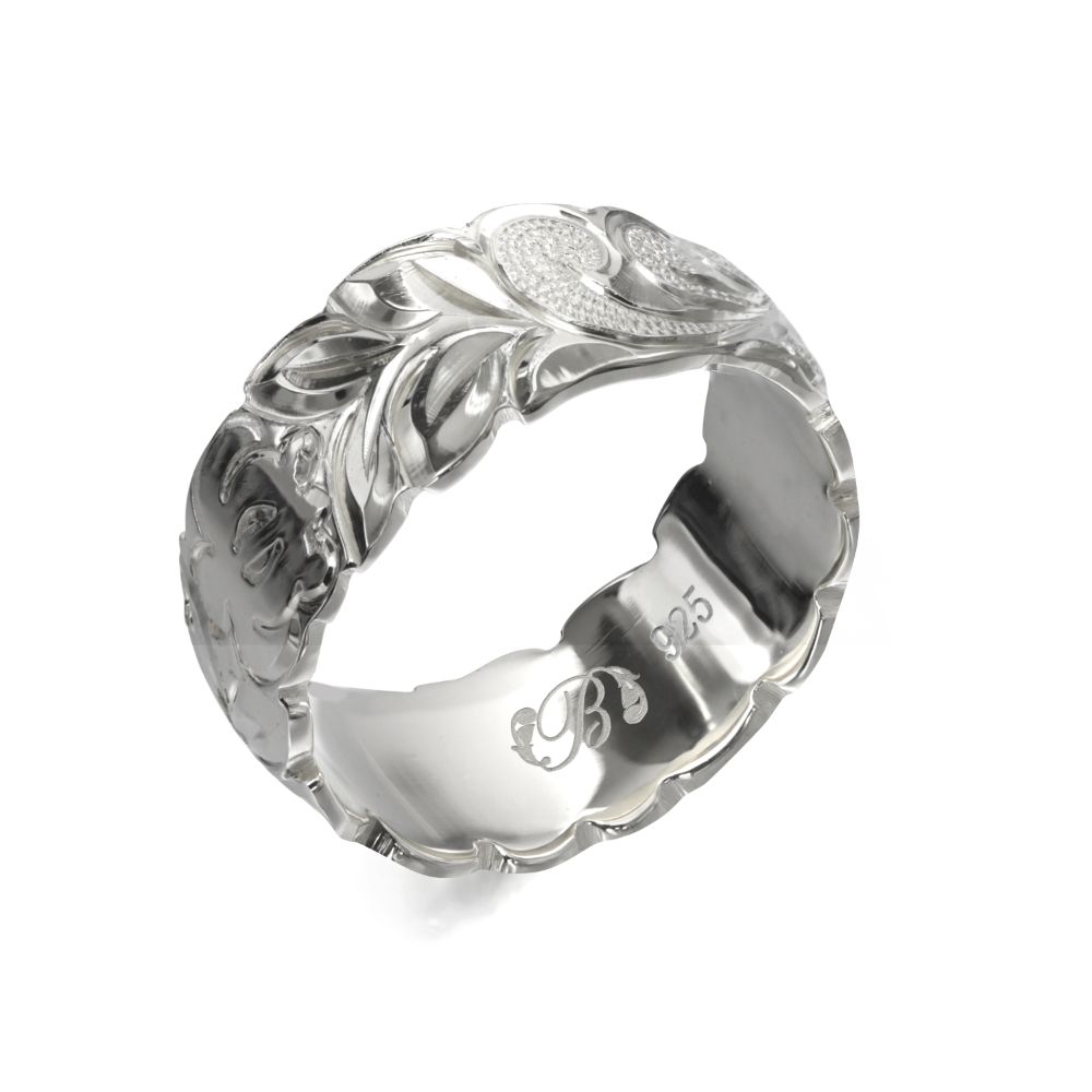 シルバー925 バレル 幅8mm 厚み1.2mm マイレ＆カレイキニ カットアウト リング SB8C-A