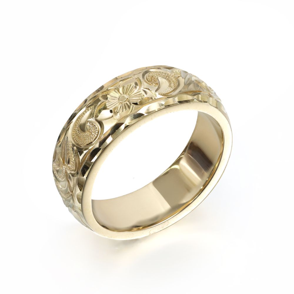 14Kイエローゴールド バレル 幅6mm 厚み1.5mm カレイキニ ダイヤモンドカット リング YB6E-C15