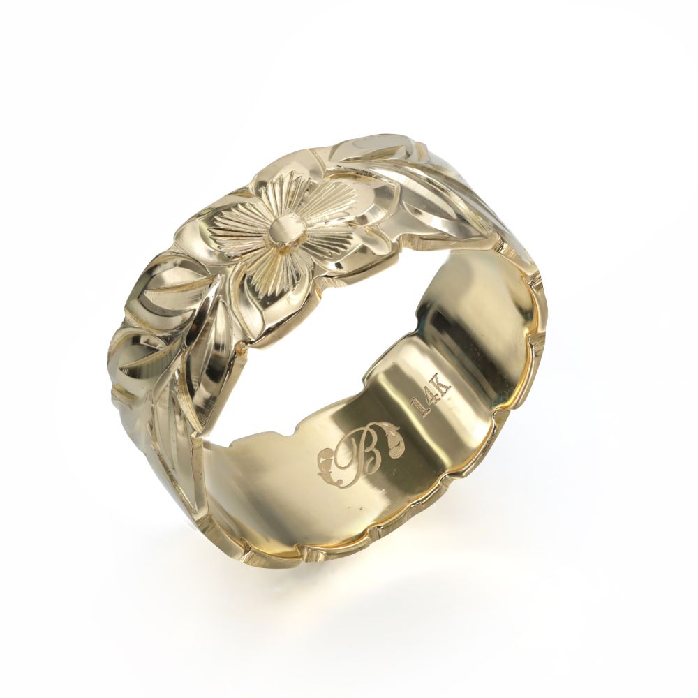 ハワイアンジュエリー 14Kイエローゴールド フラット 幅8mm 厚み1.2mm